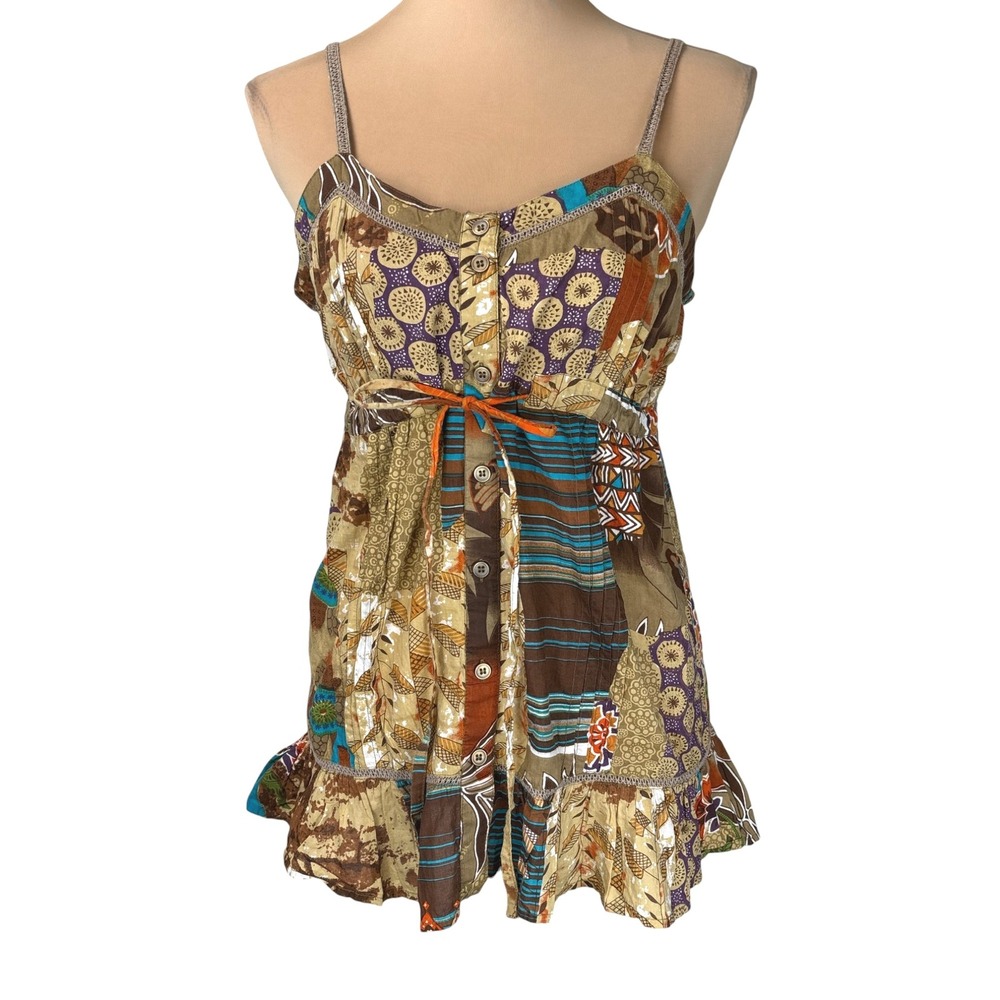 Dizzy Lizzy Medium Boho Patchwork Button Front Co… - image 1